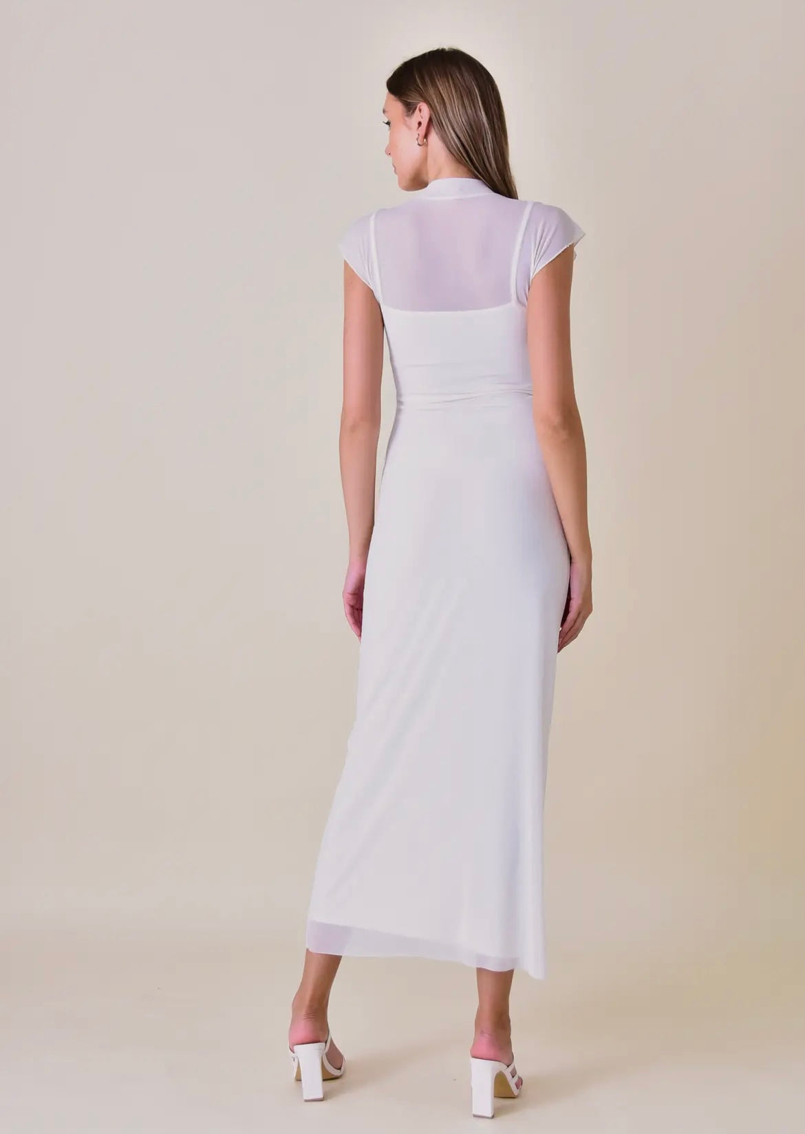 Chic Minimalist Mock Neck Cap Sleeve Maxi DRESS